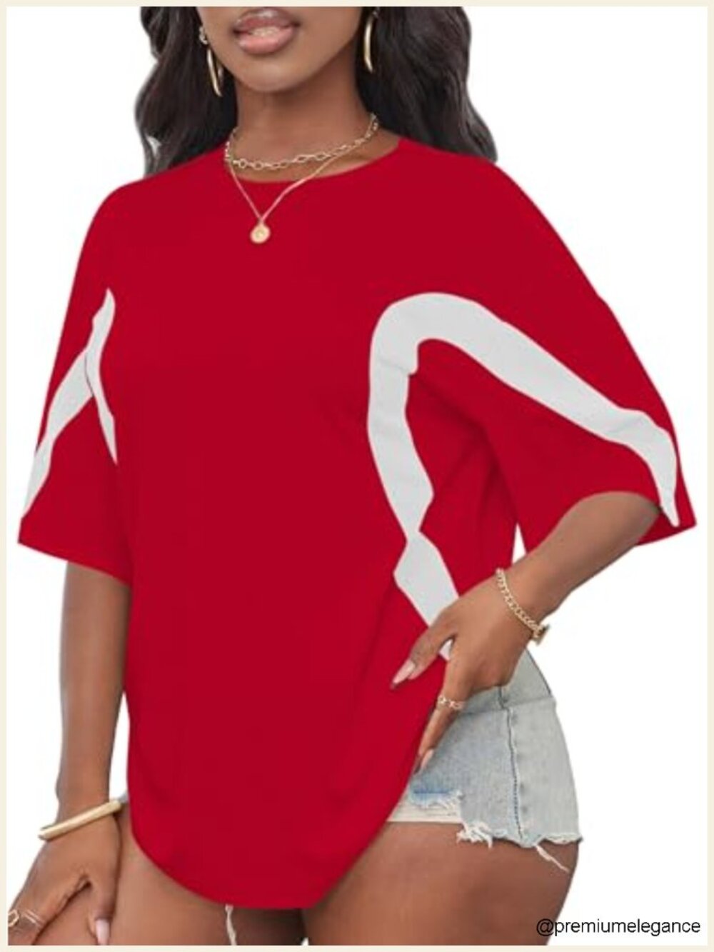 Oversized Color Block Graphic Tee Short Sleeve Crew Neck Casual Top - Picture 5 of 5
